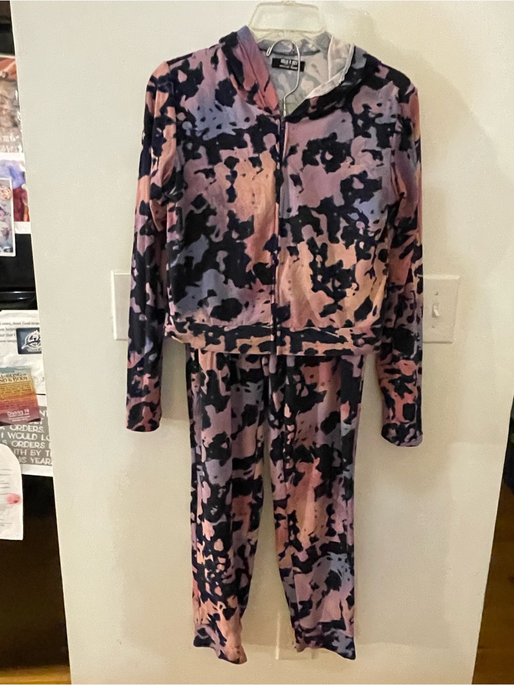 Tie-Dye Print Pajama Set - Pink & Black Two Pc Size M